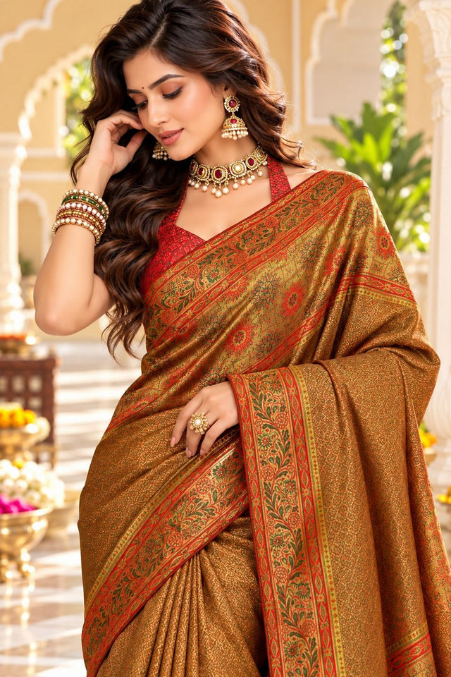 Brown Zari Woven Satin Saree (ACB2139)