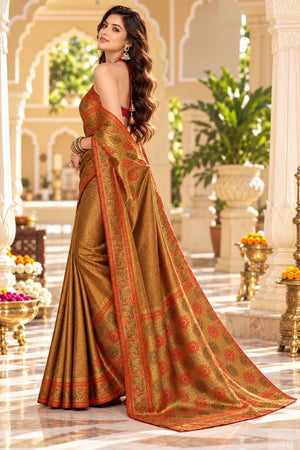 Brown Zari Woven Satin Saree (ACB2139)