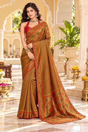 Brown Zari Woven Satin Saree (ACB2139)