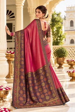 Pink Zari Woven Satin Saree (ACB2140)