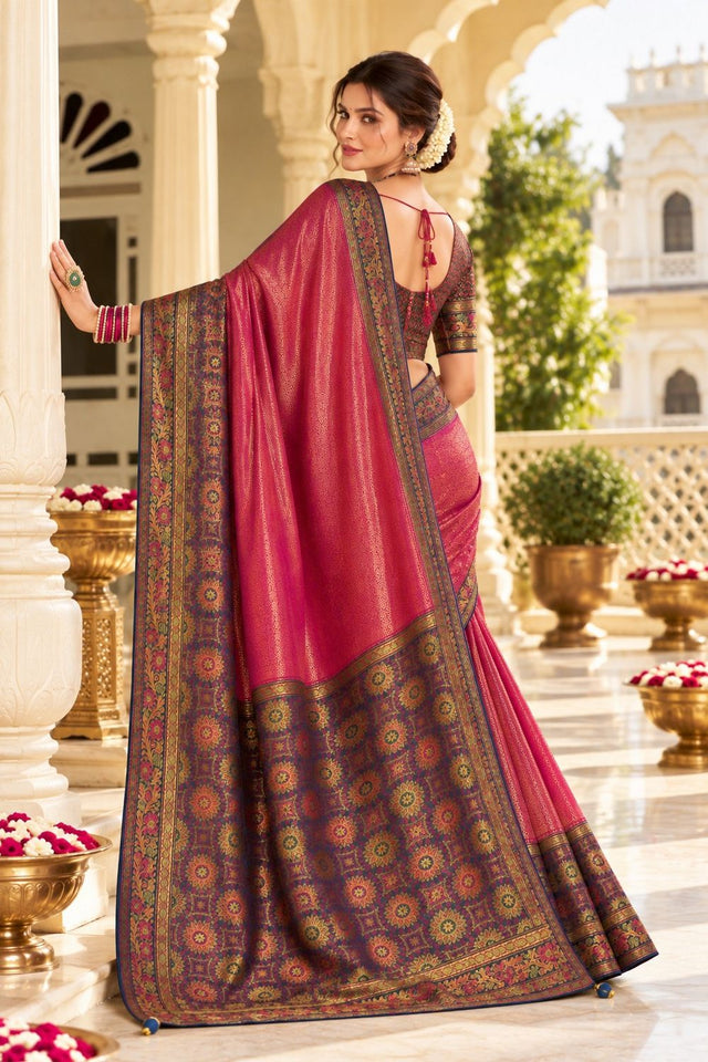 Pink Zari Woven Satin Saree (ACB2140)