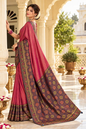 Pink Zari Woven Satin Saree (ACB2140)