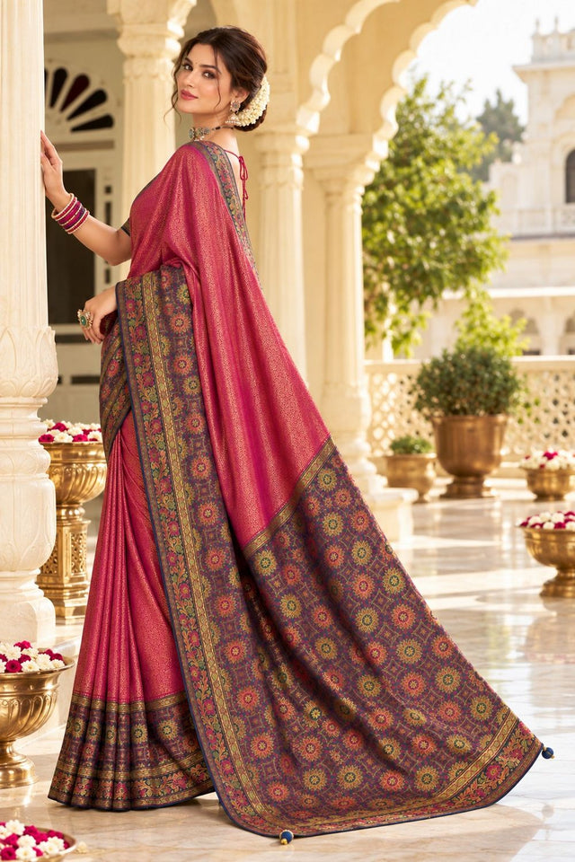 Pink Zari Woven Satin Saree (ACB2140)