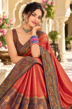 Red Zari Woven Satin Saree (ACB2141)