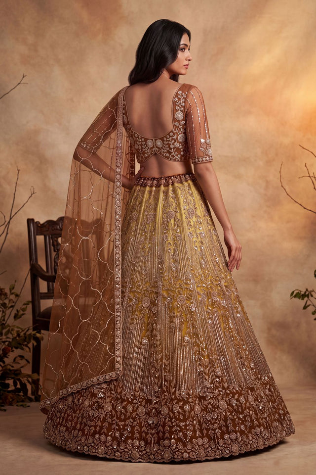 Rust Sequin with Embroidered Net Lehenga (ACB2164)