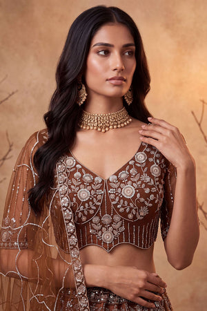 Rust Sequin with Embroidered Net Lehenga (ACB2164)