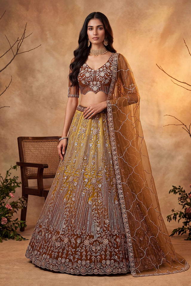 Rust Sequin with Embroidered Net Lehenga (ACB2164)