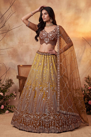 Rust Sequin with Embroidered Net Lehenga (ACB2164)