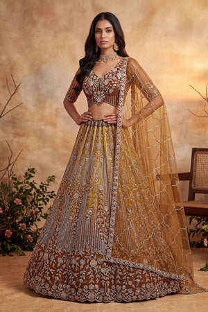 Rust Sequin with Embroidered Net Lehenga (ACB2164)