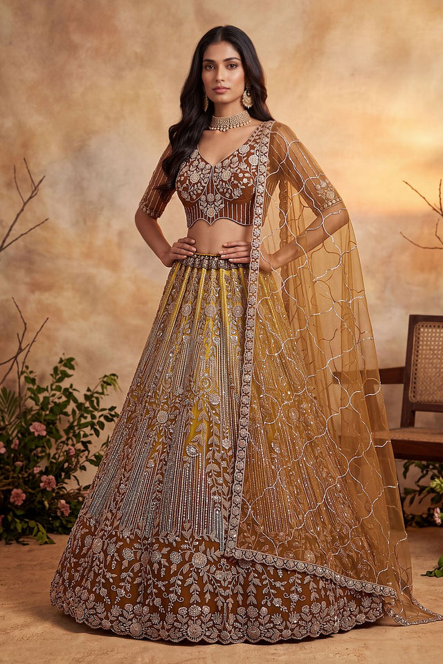 Rust Sequin with Embroidered Net Lehenga (ACB2164)