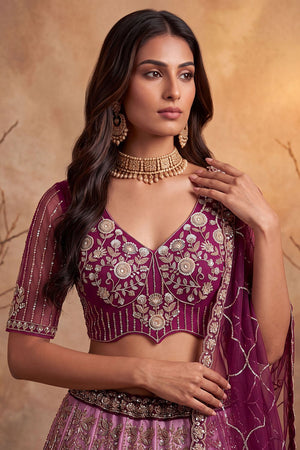 Wine Sequin with Embroidered Net Lehenga (ACB2165)