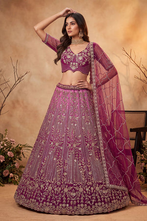 Wine Sequin with Embroidered Net Lehenga (ACB2165)
