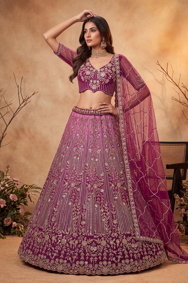 Wine Sequin with Embroidered Net Lehenga (ACB2165)