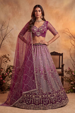Wine Sequin with Embroidered Net Lehenga (ACB2165)