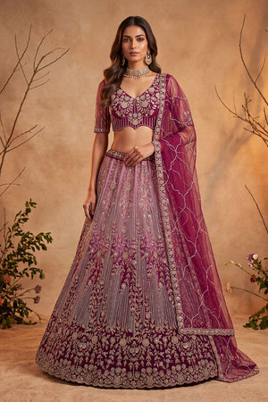 Wine Sequin with Embroidered Net Lehenga (ACB2165)