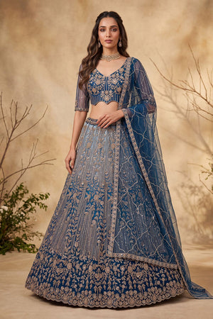 Turquoise Sequin with Embroidered Net Lehenga (ACB2166)