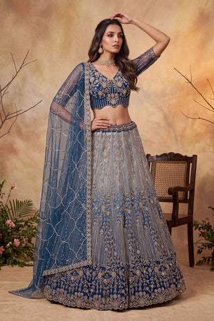 Turquoise Sequin with Embroidered Net Lehenga (ACB2166)