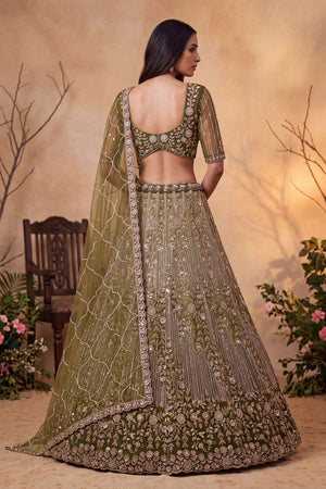 Green Sequin with Embroidered Net Lehenga (ACB2167)