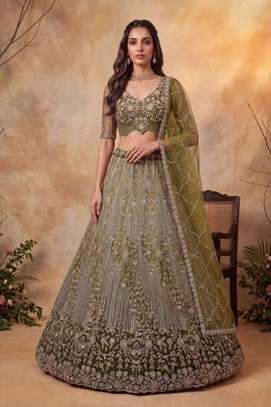 Green Sequin with Embroidered Net Lehenga (ACB2167)