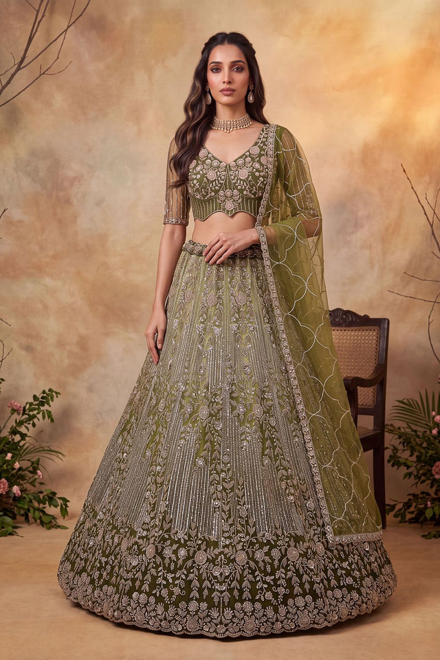 Green Sequin with Embroidered Net Lehenga (ACB2167)