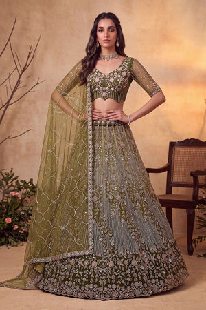 Green Sequin with Embroidered Net Lehenga (ACB2167)