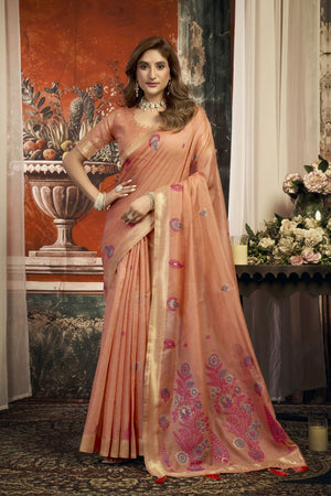 Peach Woven Cotton Saree (ACB2181)