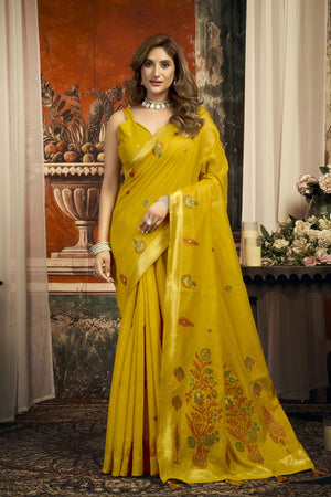 Mustard Woven Cotton Saree (ACB2184)