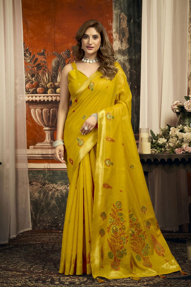 Mustard Woven Cotton Saree (ACB2184)