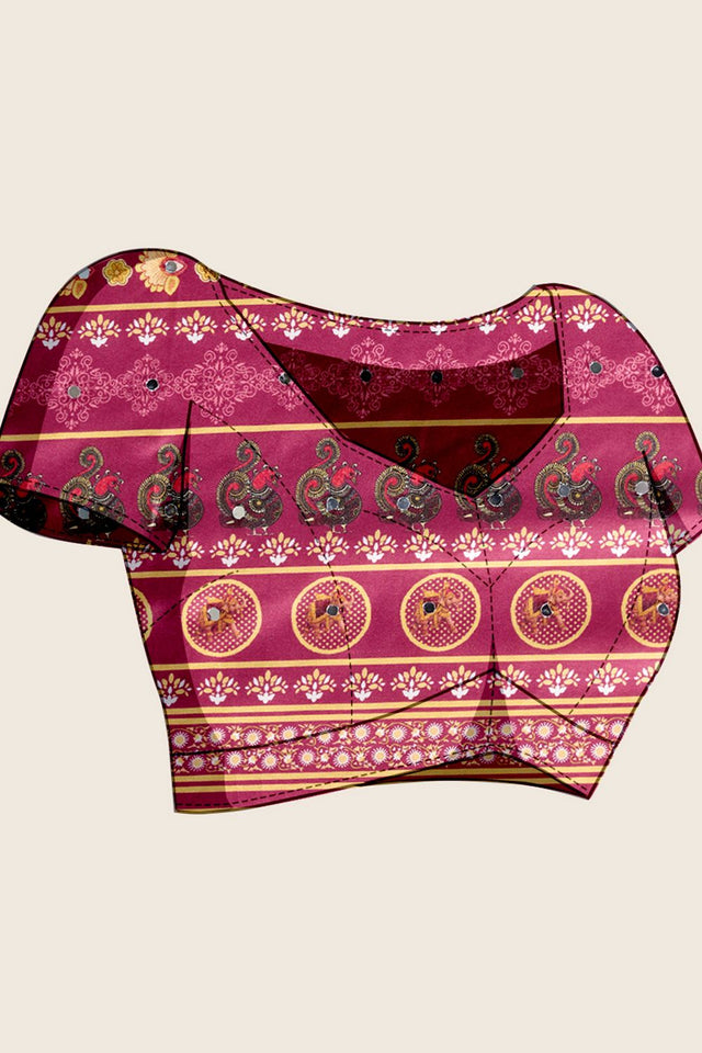 Maroon Printed Crepe Saree (ACB2191)