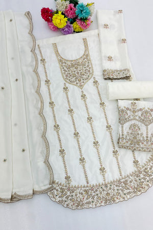 White Floral Embroidered Chinon Palazzo Suit (ACB2193)