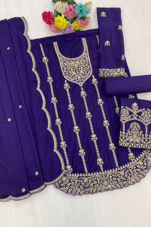 Blue Floral Embroidered Chinon Palazzo Suit (ACB2194)