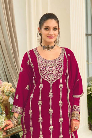Pink Floral Embroidered Chinon Palazzo Suit (ACB2195)