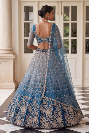 Turquoise Sequin with Embroidered Net Lehenga (ACB2196)