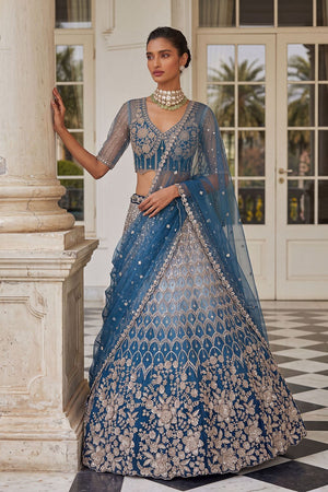 Turquoise Sequin with Embroidered Net Lehenga (ACB2196)