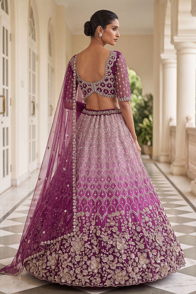 Wine Sequin with Embroidered Net Lehenga (ACB2197)