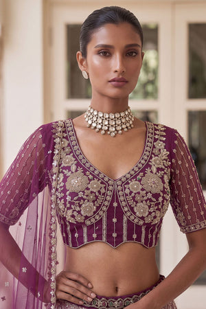 Wine Sequin with Embroidered Net Lehenga (ACB2197)