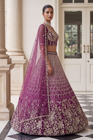 Wine Sequin with Embroidered Net Lehenga (ACB2197)