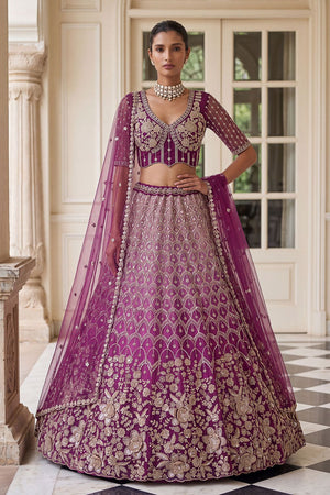 Wine Sequin with Embroidered Net Lehenga (ACB2197)