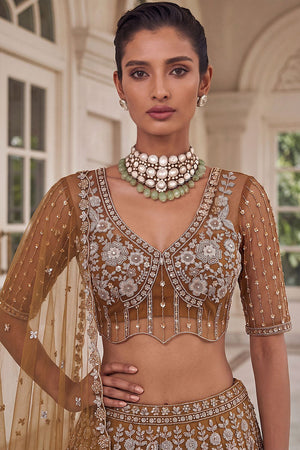 Rust Sequin with Embroidered Net Lehenga (ACB2198)