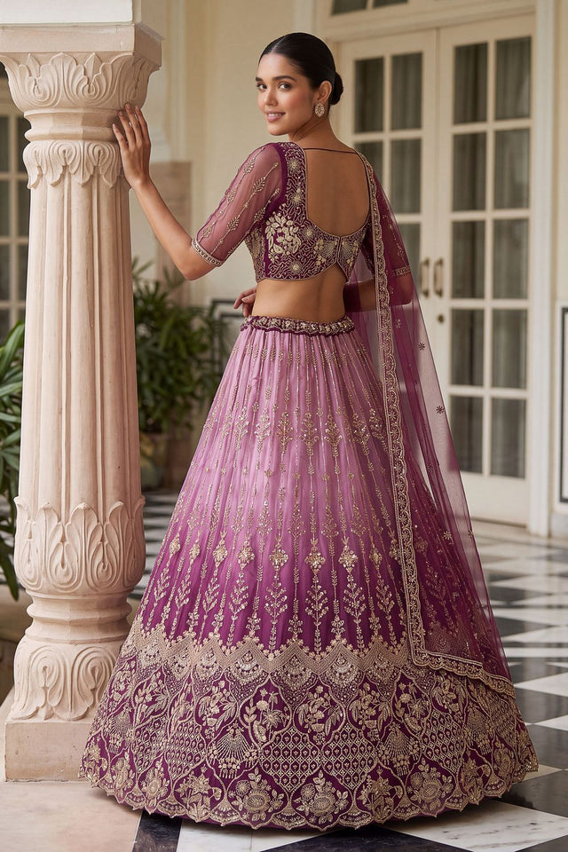 Purple Sequin with Embroidered Net Lehenga (ACB2199)