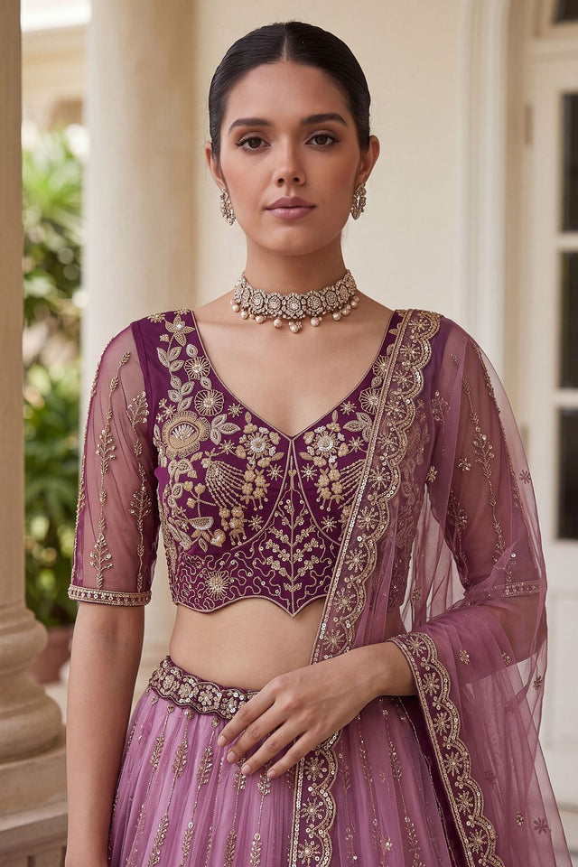 Purple Sequin with Embroidered Net Lehenga (ACB2199)