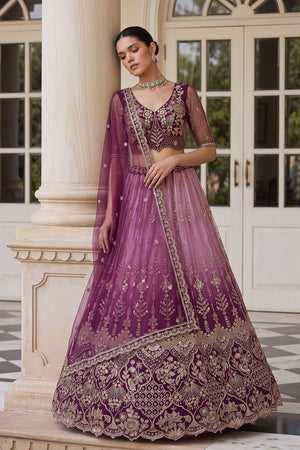 Purple Sequin with Embroidered Net Lehenga (ACB2199)