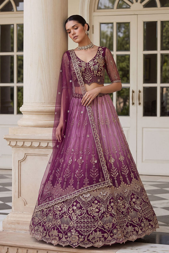 Purple Sequin with Embroidered Net Lehenga (ACB2199)