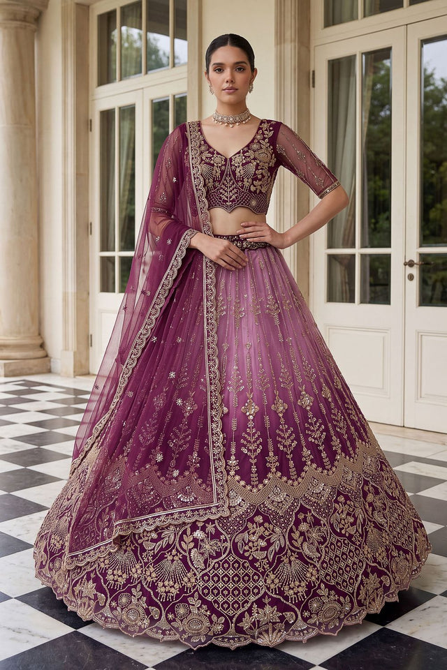 Purple Sequin with Embroidered Net Lehenga (ACB2199)