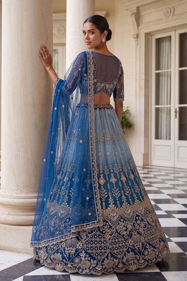 Blue Sequin with Embroidered Net Lehenga (ACB2200)