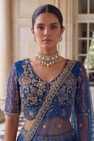 Blue Sequin with Embroidered Net Lehenga (ACB2200)