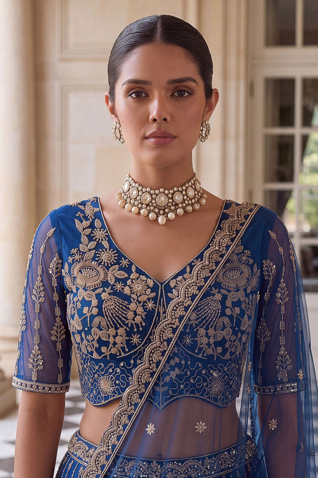 Blue Sequin with Embroidered Net Lehenga (ACB2200)