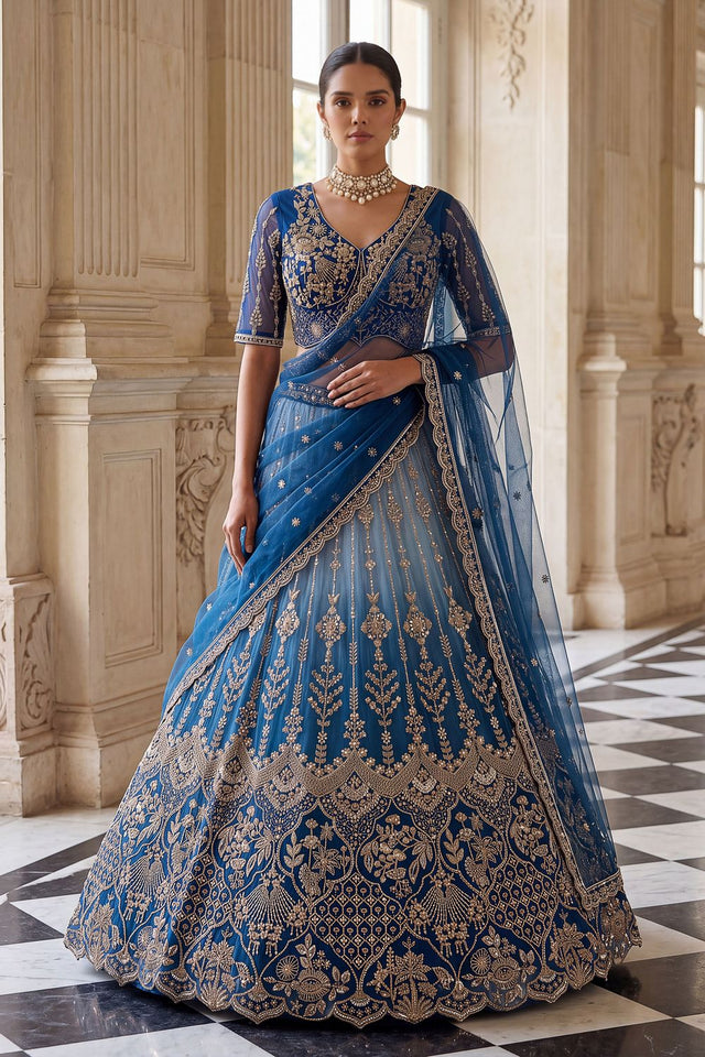 Blue Sequin with Embroidered Net Lehenga (ACB2200)