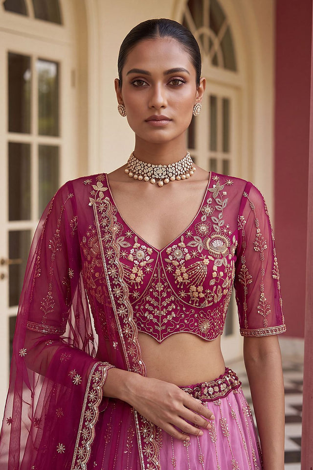 Pink Sequin with Embroidered Net Lehenga (ACB2201)
