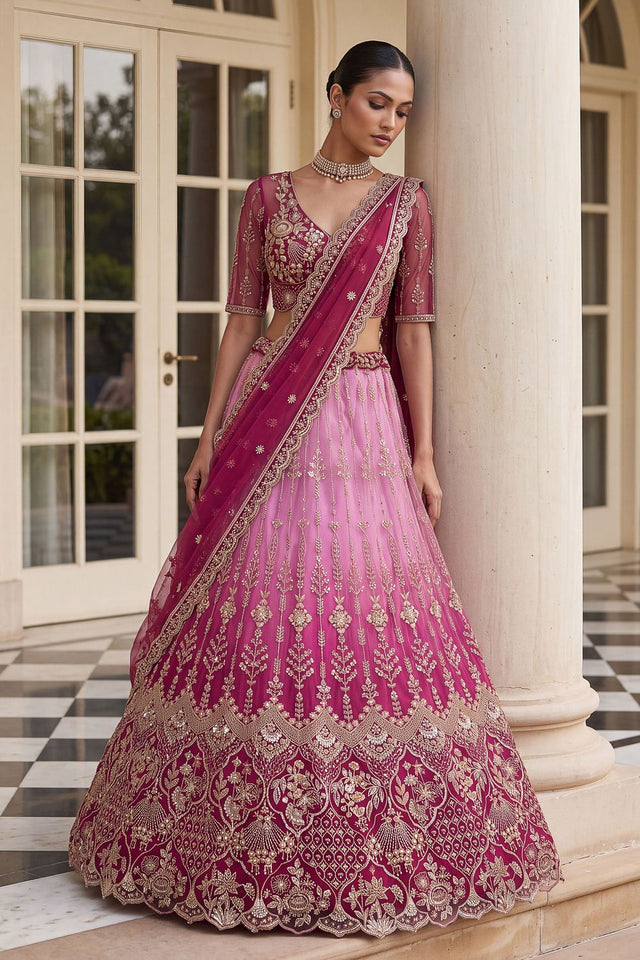 Pink Sequin with Embroidered Net Lehenga (ACB2201)